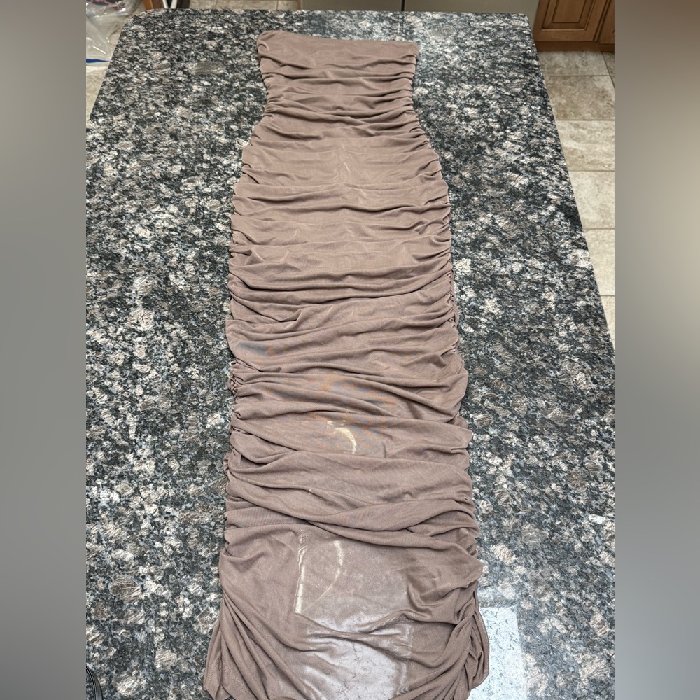 Cider Brown Ruched Midi Dress